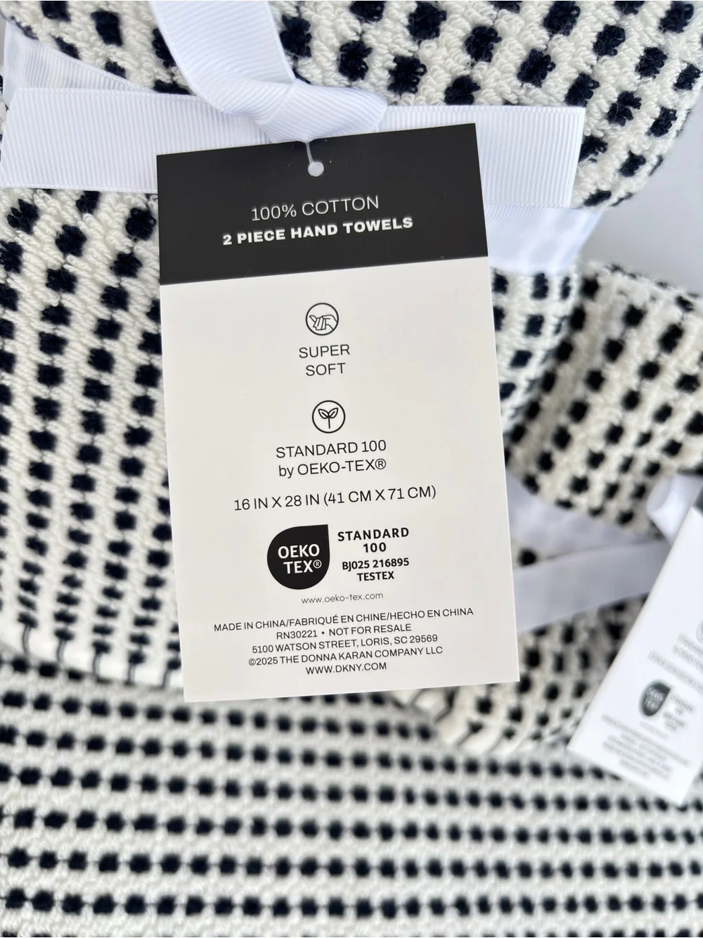 NWT DKNY Set of 8 Black and White Checkerboard 100% Cotton Bath & Hand Towels